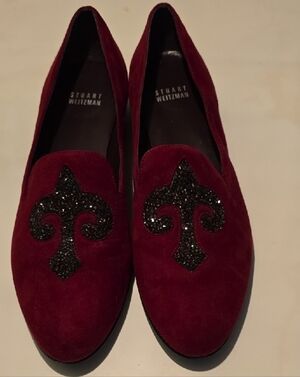 Stuart Weitzman Burgundy Flats with Glitter Accents